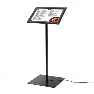 Zewnętrzny stojak na menu czarny z gablotą 2xA4 i podświetleniem LED